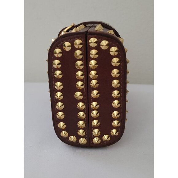 CC SKYE Brown Leather Studded Mini Handheld Clutch With Gold Buckle Detail - Picture 2 of 9